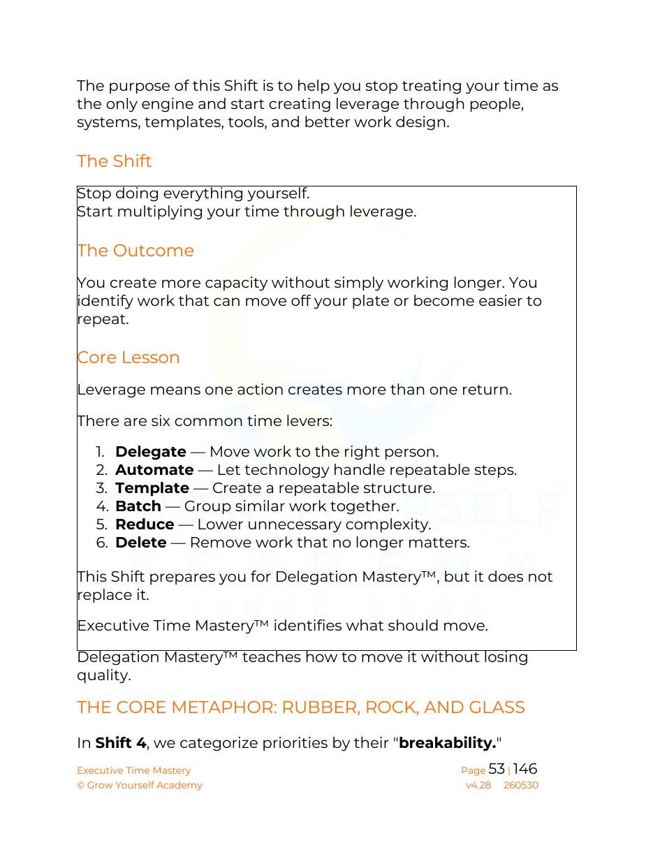 Executive Time Mastery Study Guide tool page
